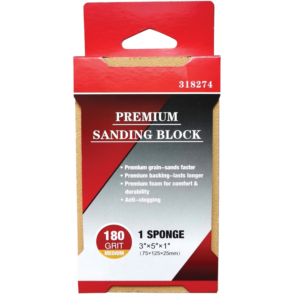 Premium 3 In. x 5 In. x 1 In. 180 Grit Medium Sanding Sponge