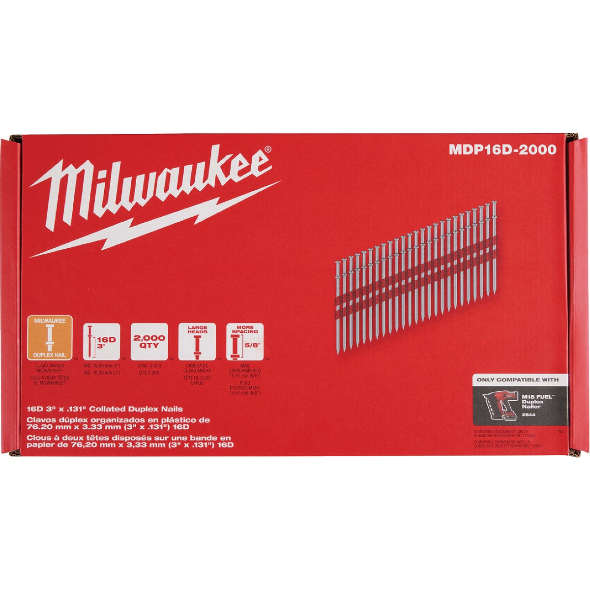 Milwaukee 3 In. x 0.131 In. Collated Duplex Framing Nails (2000 Ct.) Image 7