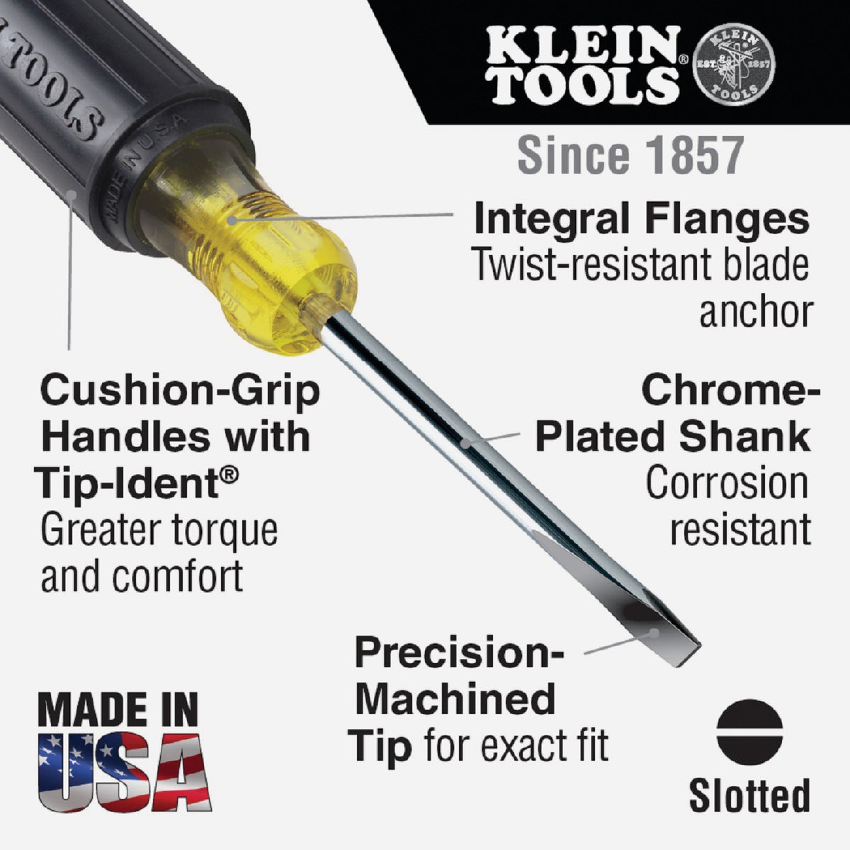 Klein 3/16 In. x 8 In. Cabinet-Tip Slotted Screwdriver Image 2