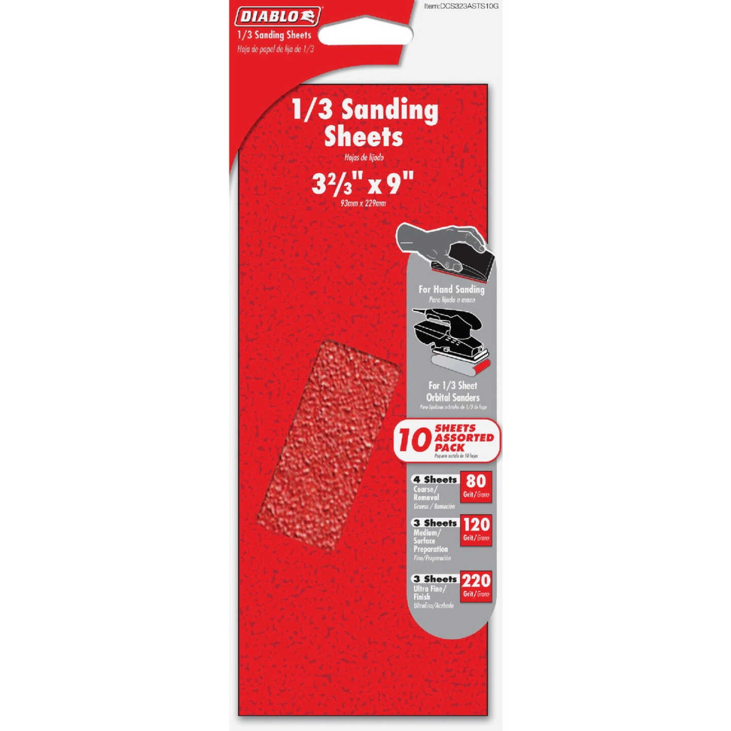 Diablo 9 In. x 3-2/3 In. 80/120/220-Grit 1/3 Sheet Sandpaper Assortment (10-Pack) Image 1