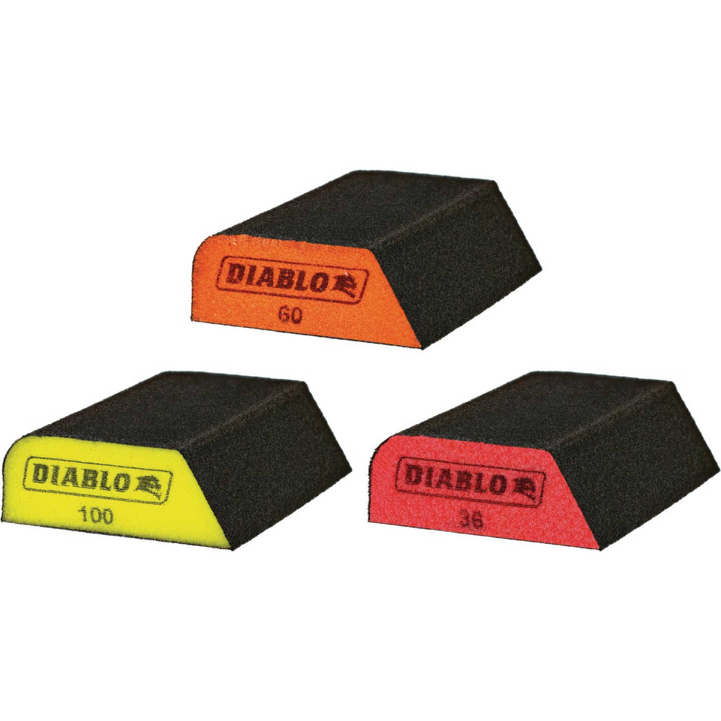 Diablo 2-1/2 In. x 4 In. 36/60/100 Grit (Ultra Coarse/Medium/Fine) Dual-Edge Sanding Sponge Assortment (3-Pack) Image 1