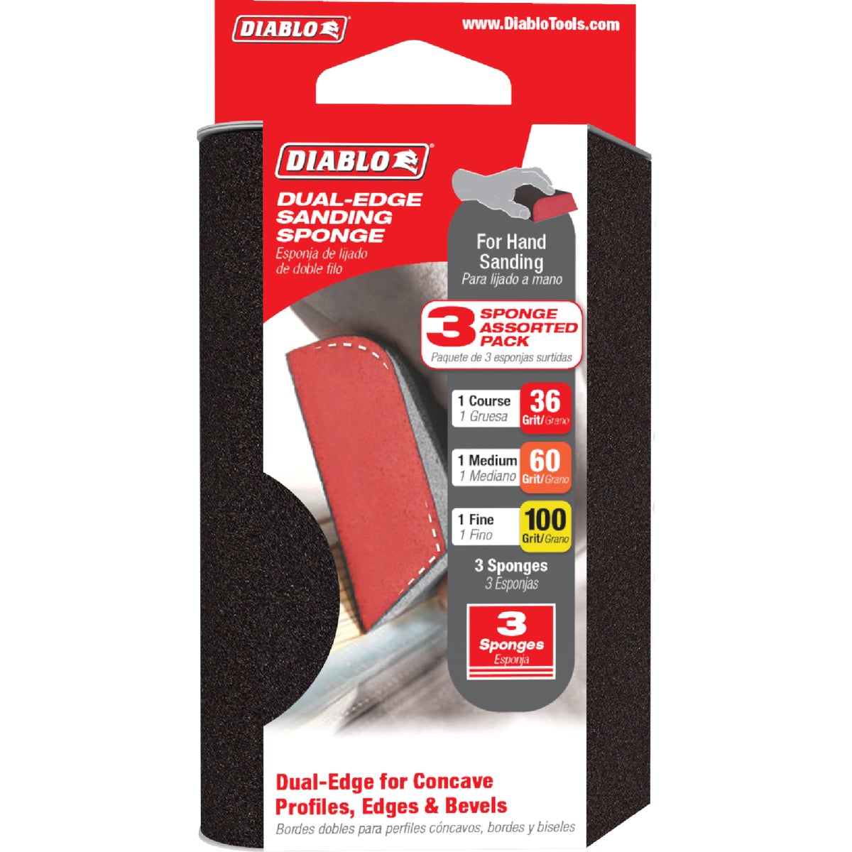 Diablo 2-1/2 In. x 4 In. 36/60/100 Grit (Ultra Coarse/Medium/Fine) Dual-Edge Sanding Sponge Assortment (3-Pack) Image 2