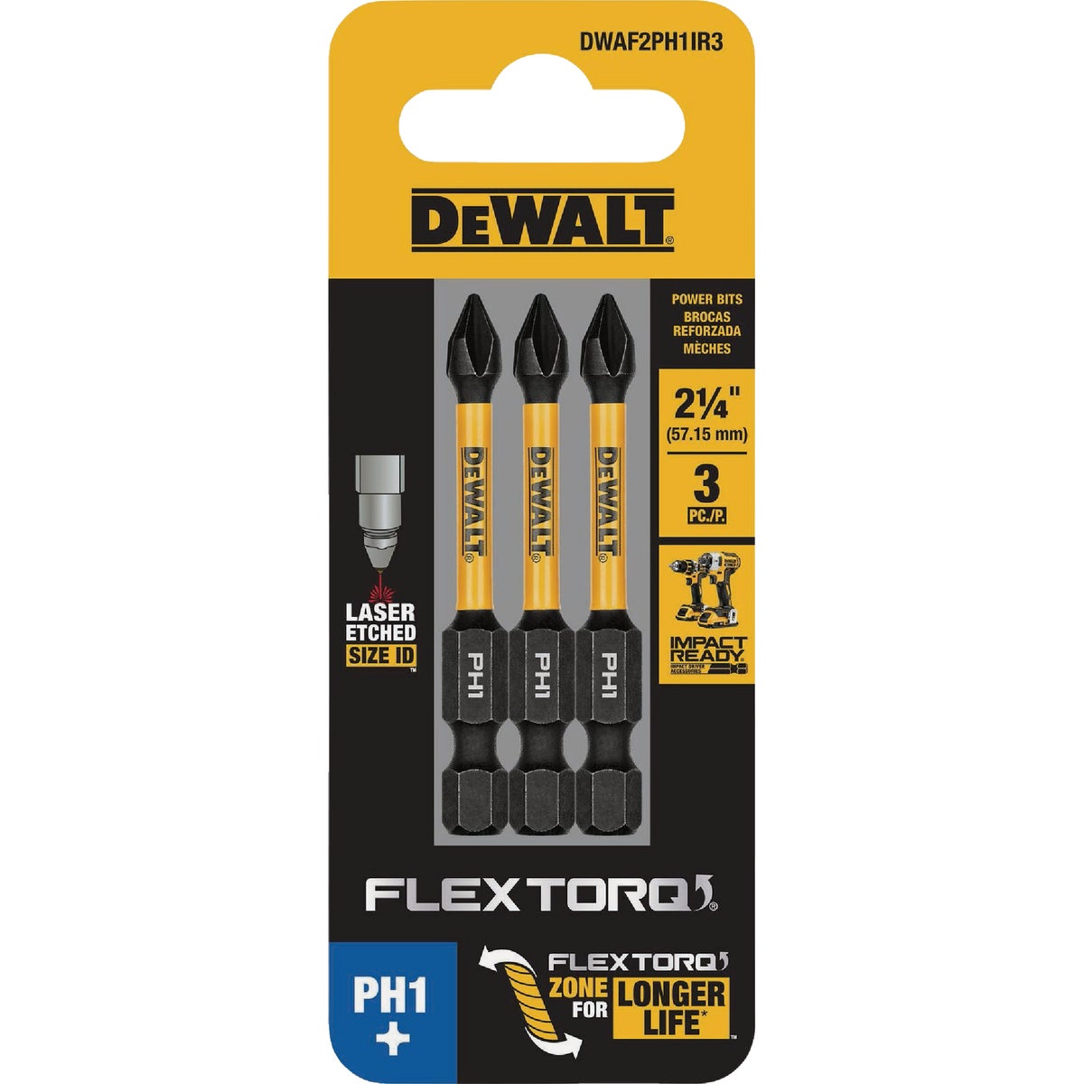 DEWALT FlexTorq 2 In. #1 Phillips Impact Screwdriver Bit (3-Pack) Image 3