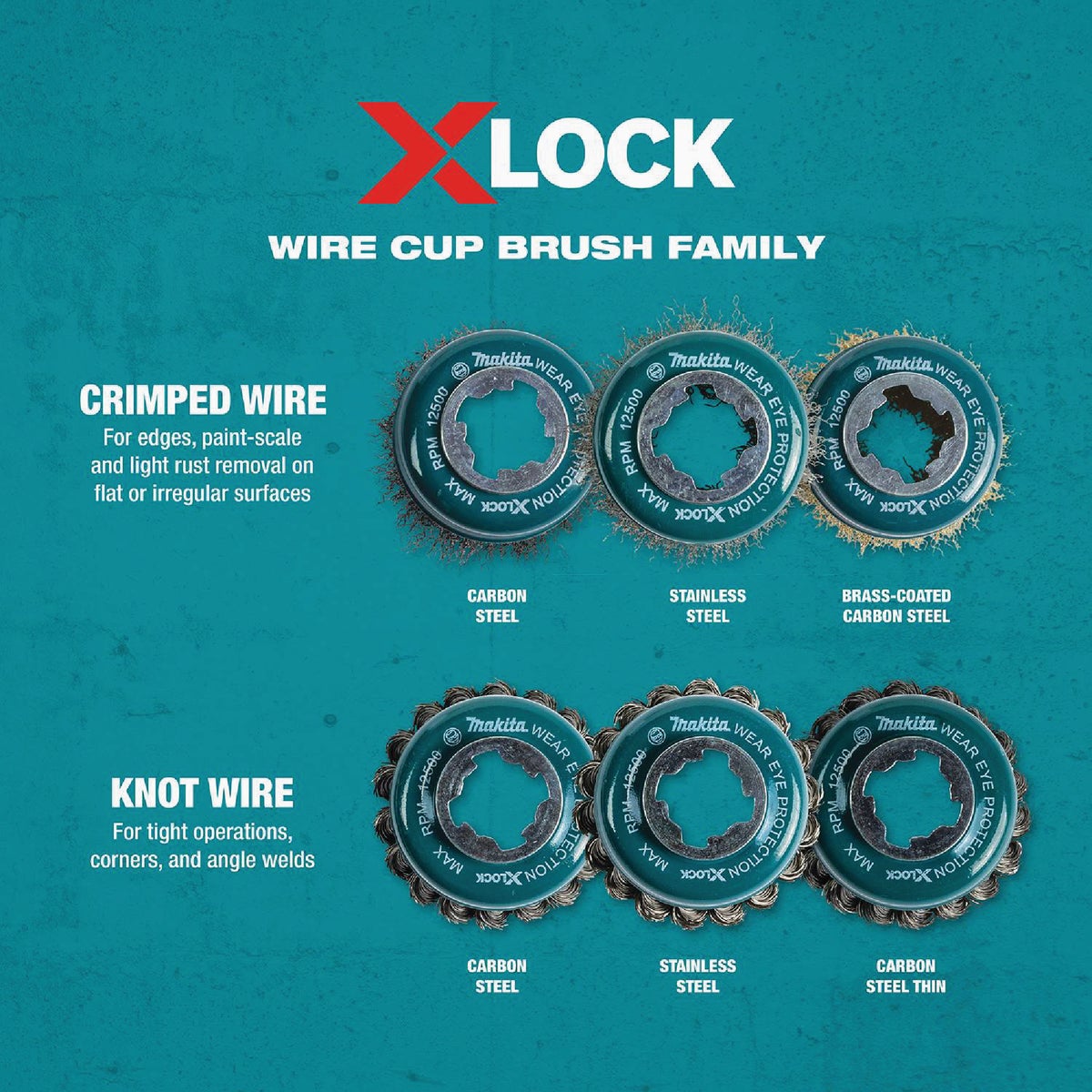 Makita X-LOCK 3-1/8 In. Knotted 0.02 In. Stainless Steel Cup Angle Grinder Wire Brush Image 7