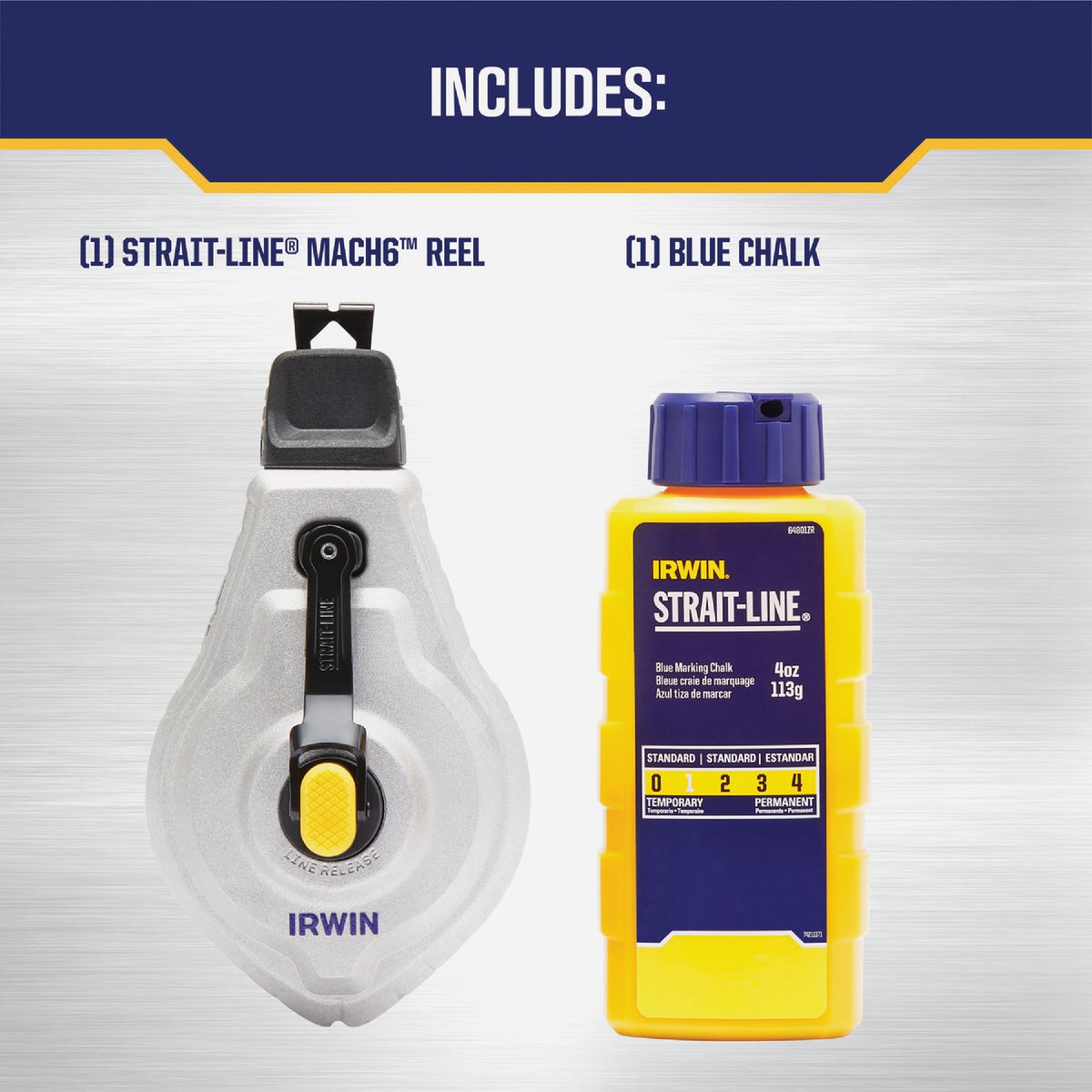 Irwin STRAIT-LINE Mach6 100 Ft. Chalk Line Reel and Chalk, Blue Image 2