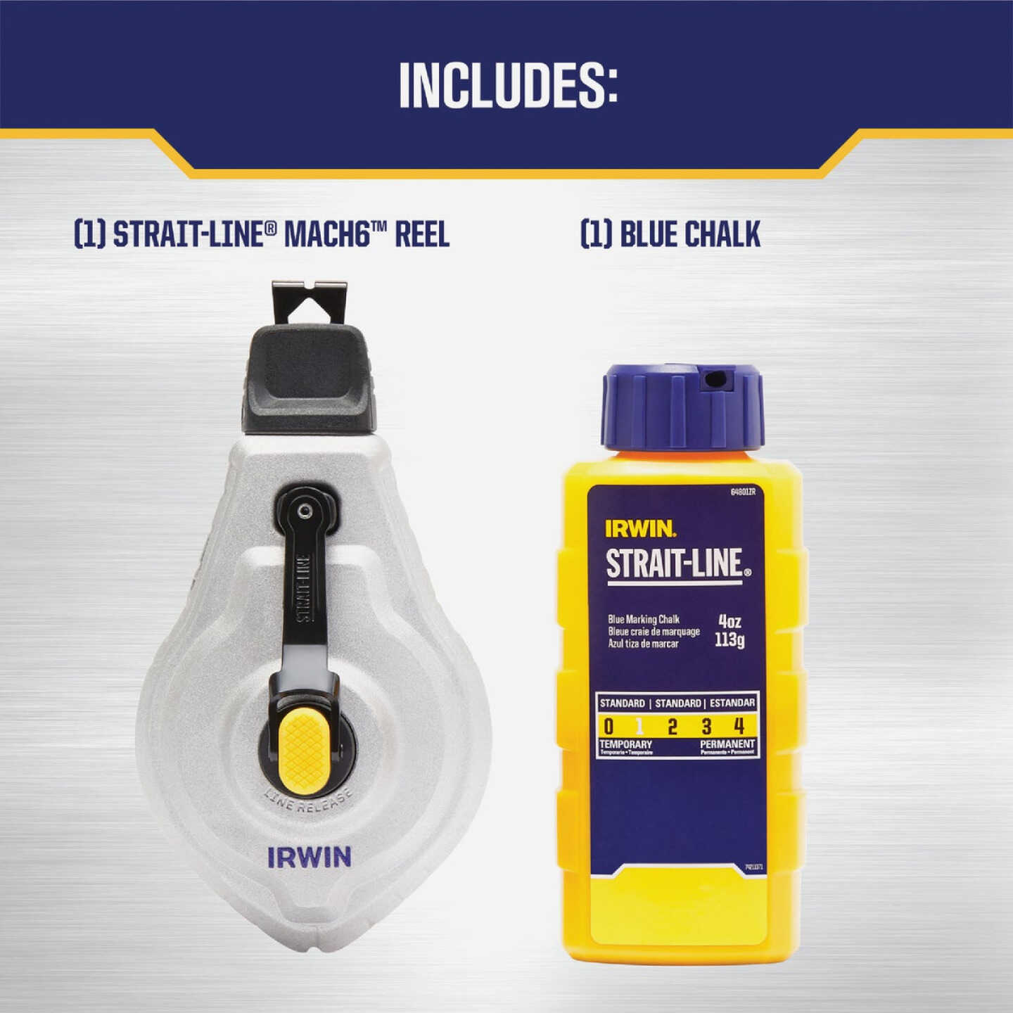 Irwin STRAIT-LINE Mach6 100 Ft. Chalk Line Reel and Chalk, Blue Image 2