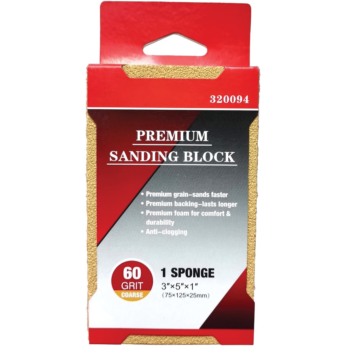 Premium 3 In. x 5 In. x 1 In. 60 Grit Coarse Sanding Sponge