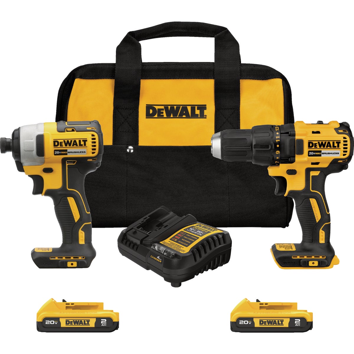 DEWALT 20V MAX 2-Tool Brushless Compact Cordless Drill/Driver & Impact Driver Combo Kit with (2) 1.3 Ah Batteries & Charger