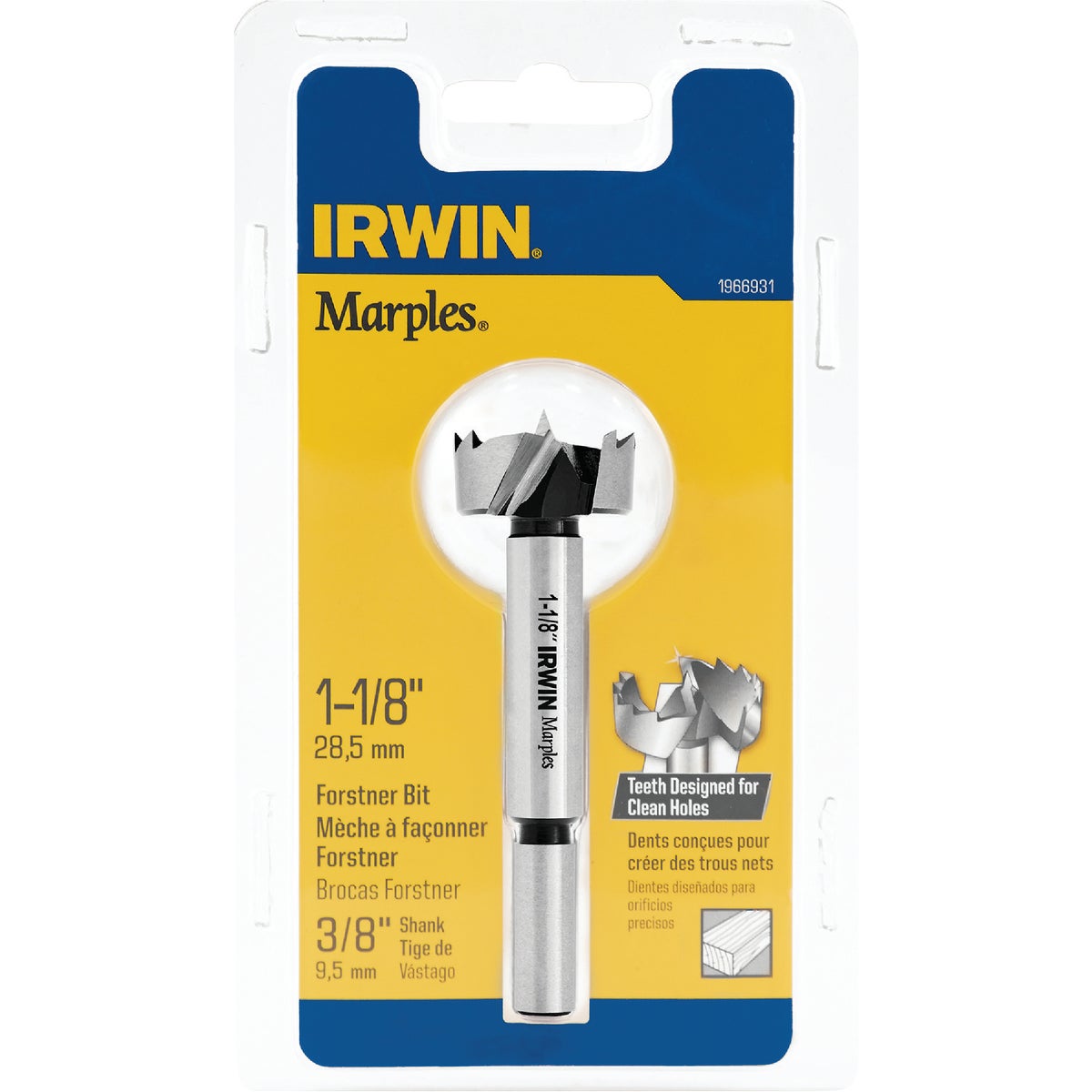 Irwin Marples 1-1/8 In. x 3-1/2 In. Reduced Forstner Drill Bit