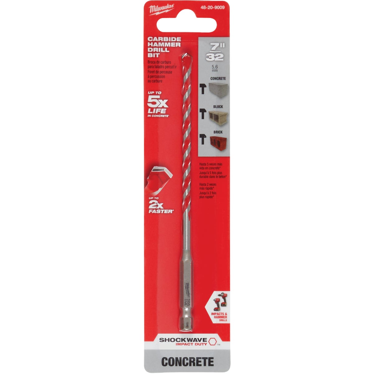 Milwaukee SHOCKWAVE 7/32 In. x 6 In. Impact Duty Masonry Carbide Hammer Drill Bit Image 1