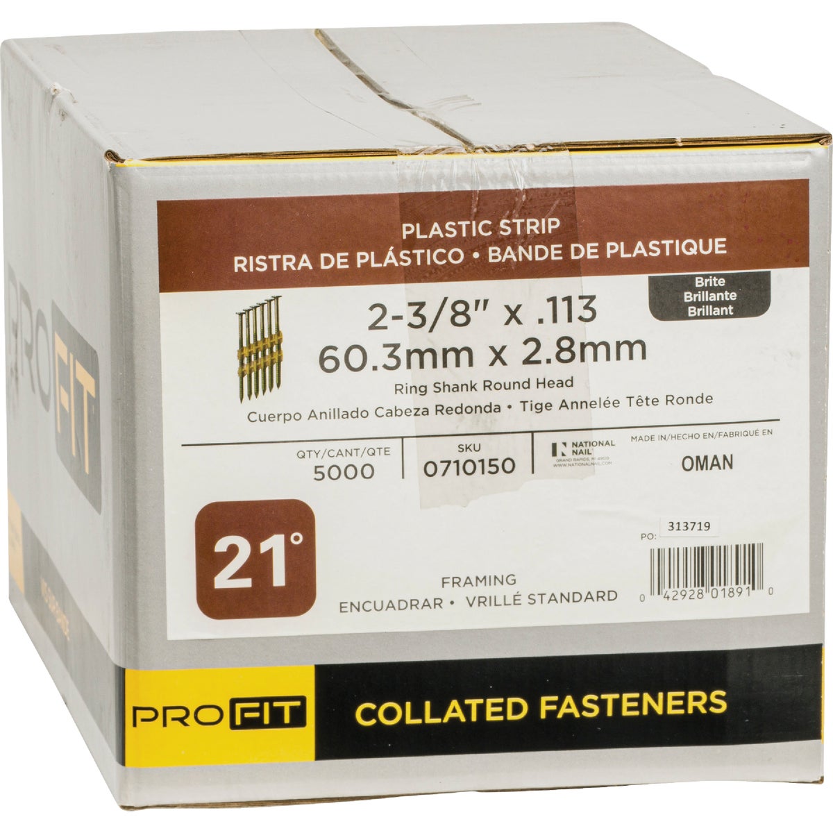 Pro-Fit 2-3/8 In. x 0.113 In. 21 Degree Plastic Strip Ring Shank Round Head Brite Framing Stick Nails (5000 Ct.) Image 2