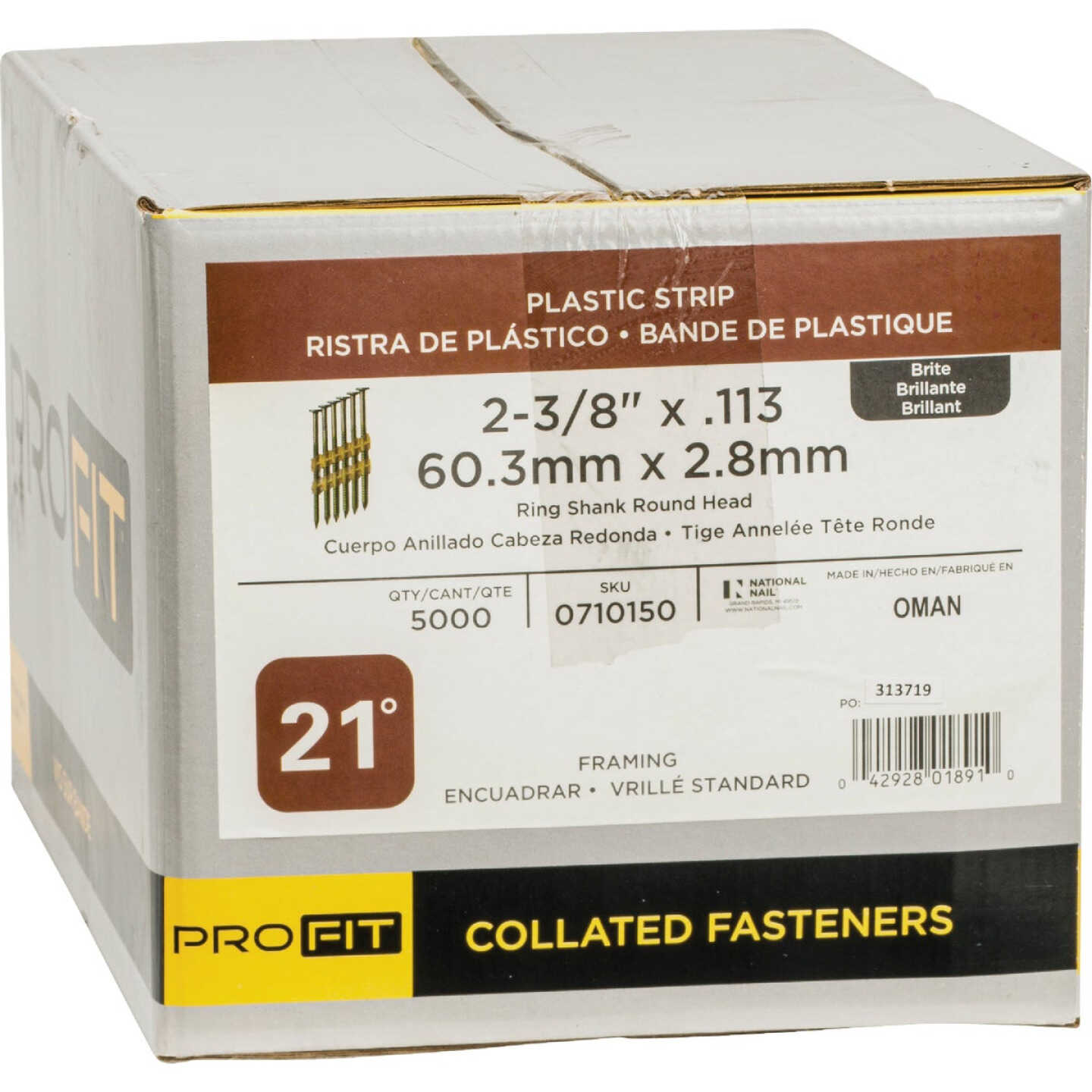 Pro-Fit 2-3/8 In. x 0.113 In. 21 Degree Plastic Strip Ring Shank Round Head Brite Framing Stick Nails (5000 Ct.) Image 2