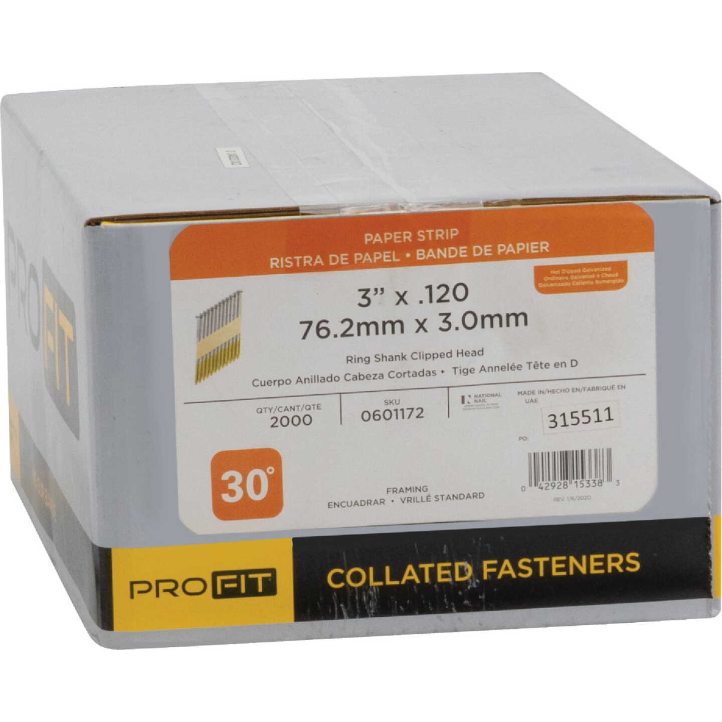 Pro-Fit 3 In. x 0.120 In. 30 Degree Paper Tape Ring Shank Clipped Head Hot Dipped Galvanized Framing Stick Nails (2000 Ct.) Image 2