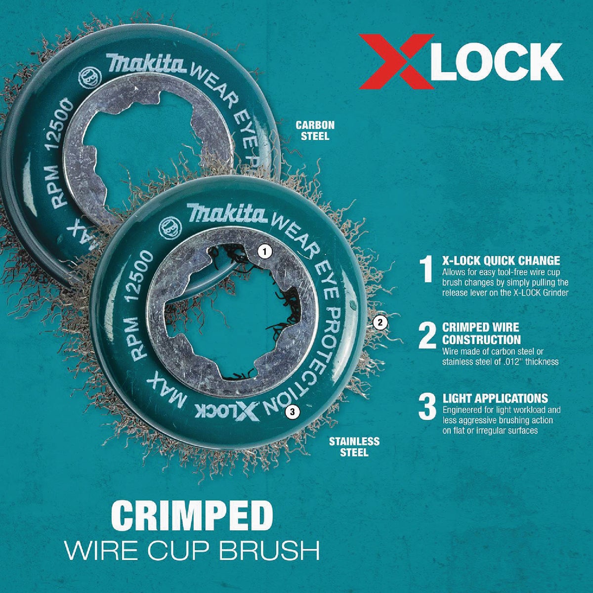 Makita X-LOCK 3 In. Crimped 0.012 In. Stainless Steel Cup Angle Grinder Wire Brush Image 5