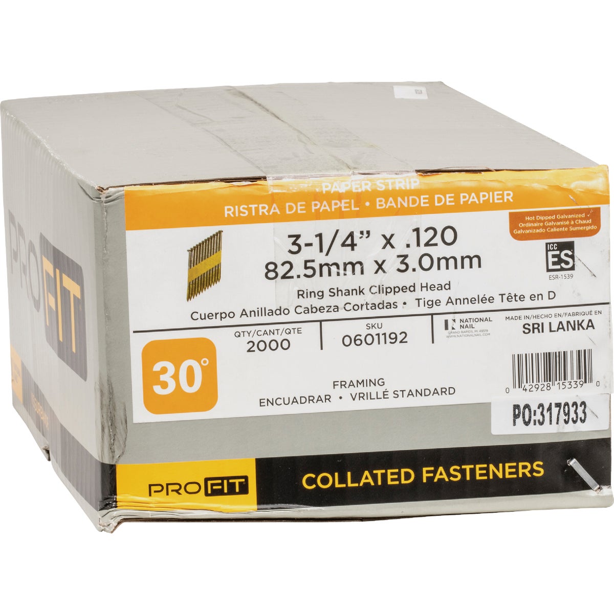 Pro-Fit 3-1/4 In. x 0.120 In. 30 Degree Paper Tape Clipped Head Hot Dipped Galvanized Framing Stick Nails (2000 Ct.) Image 2
