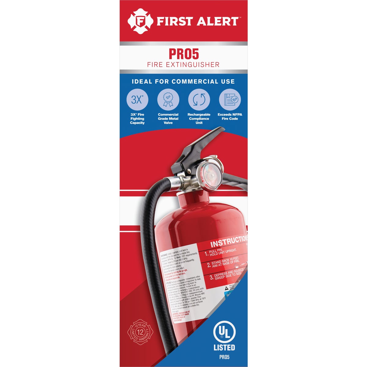 First Alert 3-A:40-B:C Rechargeable Heavy-Duty Commercial/Residential Fire Extinguisher