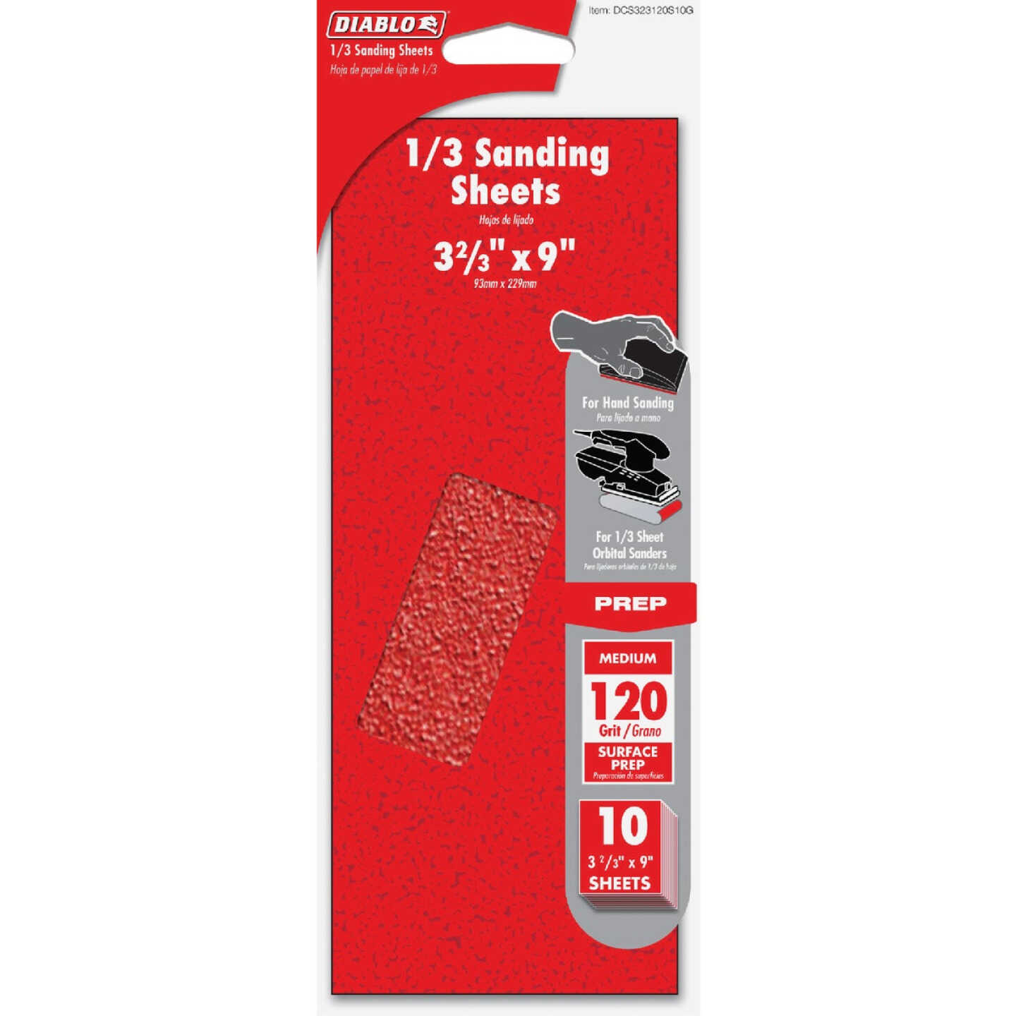 Diablo 9 In. x 3-2/3 In. 120 Grit Medium 1/3 Sheet Sandpaper (10-Pack) Image 1