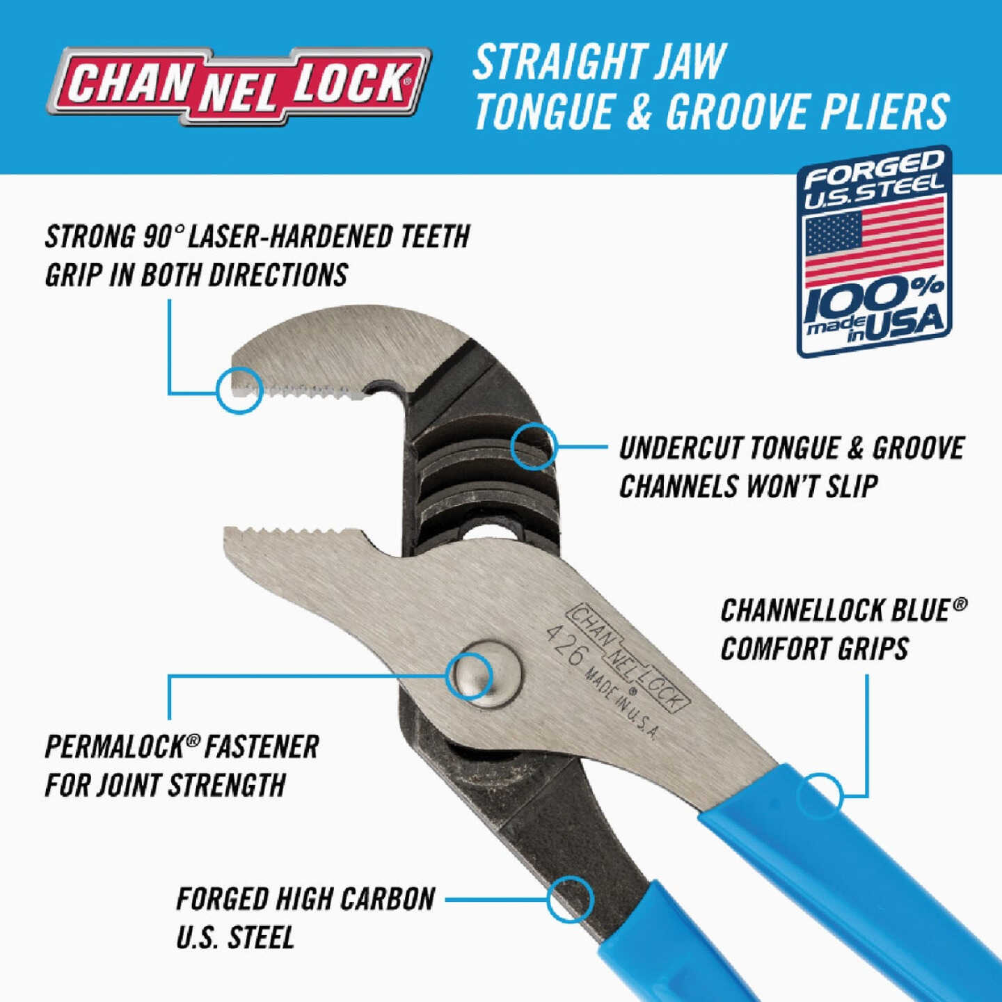 Channellock 6-1/2 In. Straight Jaw Groove Joint Pliers Image 2