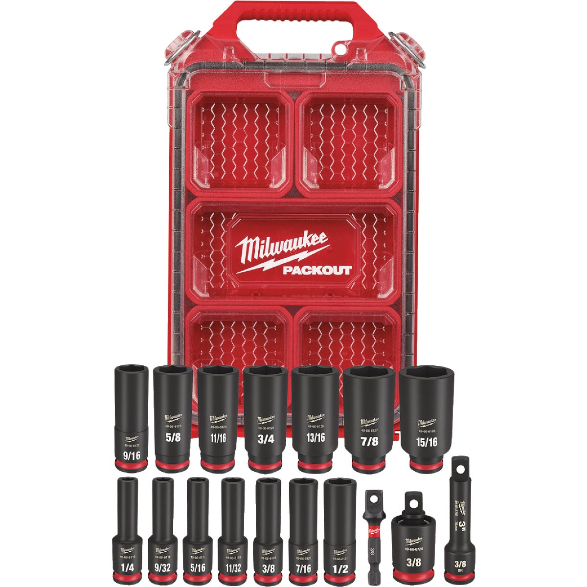 Milwaukee SHOCKWAVE Standard 3/8 In. Drive 6-Point Deep Impact Driver Set with PACKOUT Organizer (17-Piece) Image 6