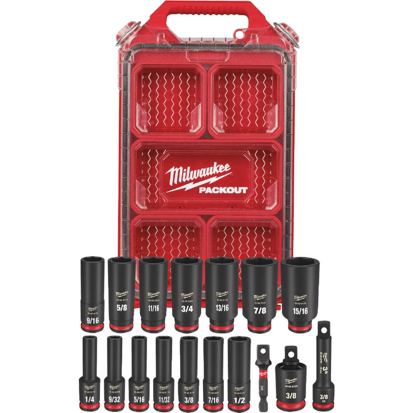 Milwaukee SHOCKWAVE Standard 3/8 In. Drive 6-Point Deep Impact Driver Set with PACKOUT Organizer (17-Piece) Image 6