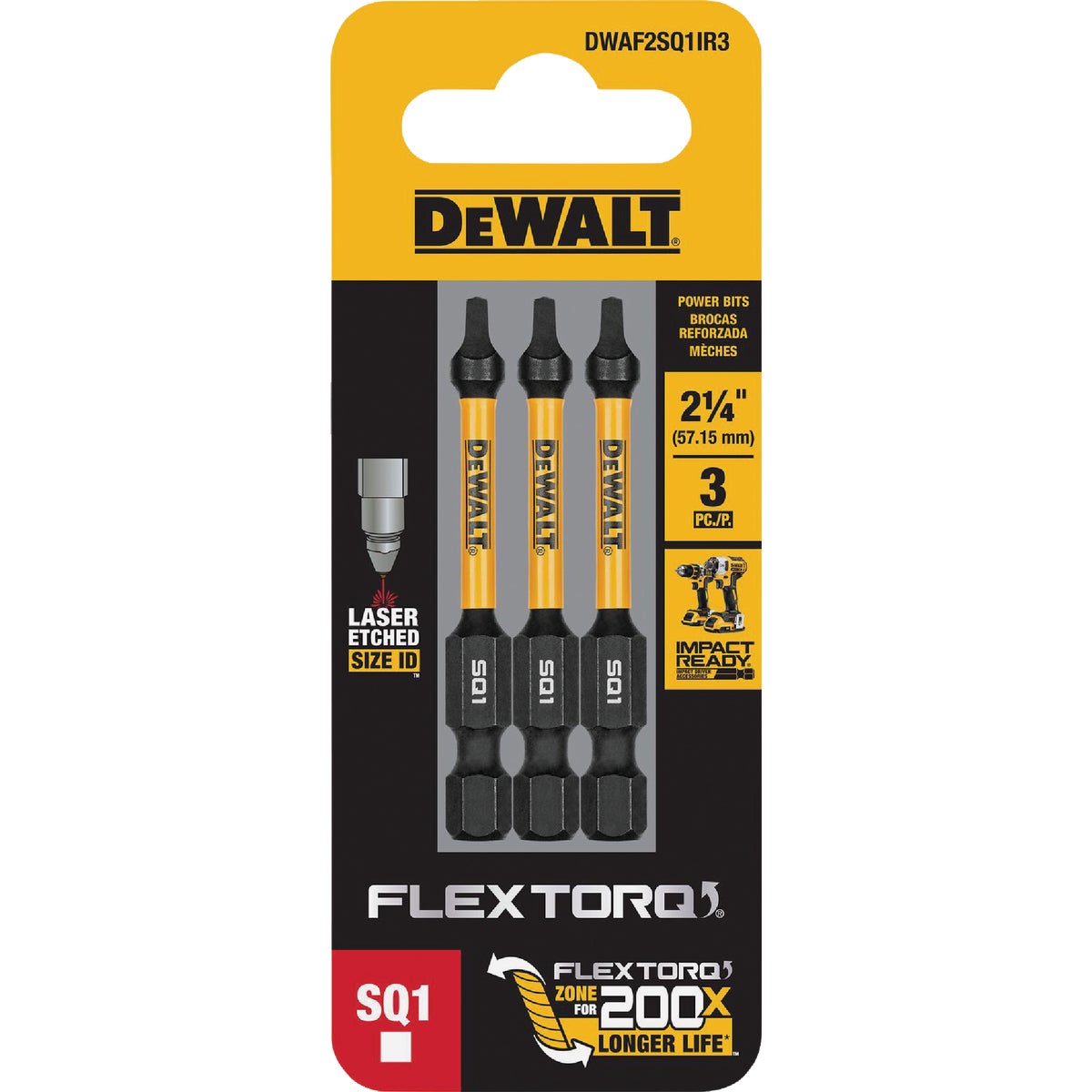 DEWALT FlexTorq 2-1/4 In. #1 Square Insert Impact Screwdriver Bit (3-Pack) Image 2