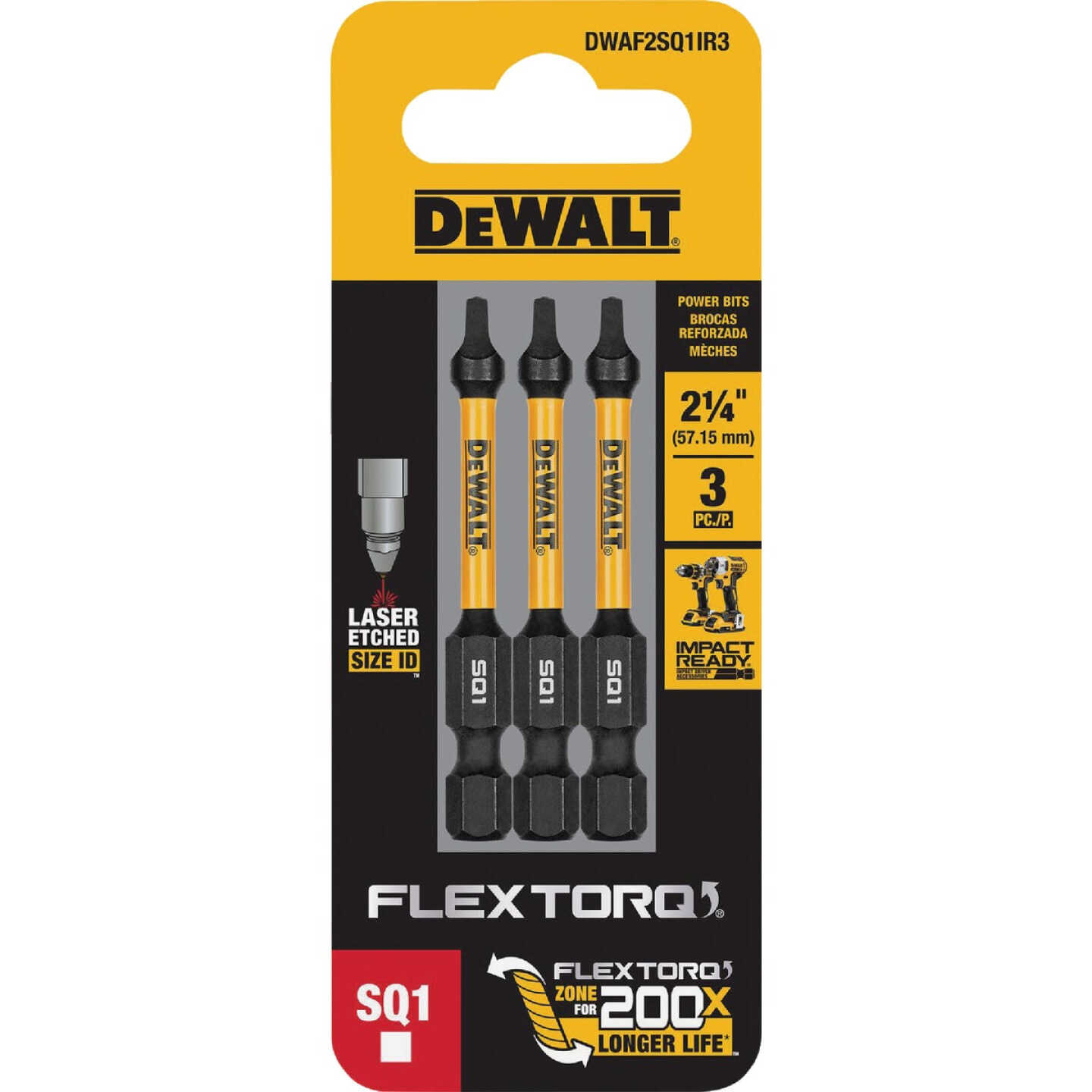 DEWALT FlexTorq 2-1/4 In. #1 Square Insert Impact Screwdriver Bit (3-Pack) Image 2