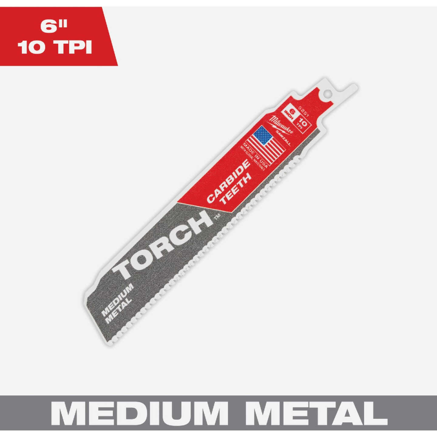 Milwaukee SAWZALL TORCH 6 In. 10 TPI Carbide Medium Metal Reciprocating Saw Blade Image 1