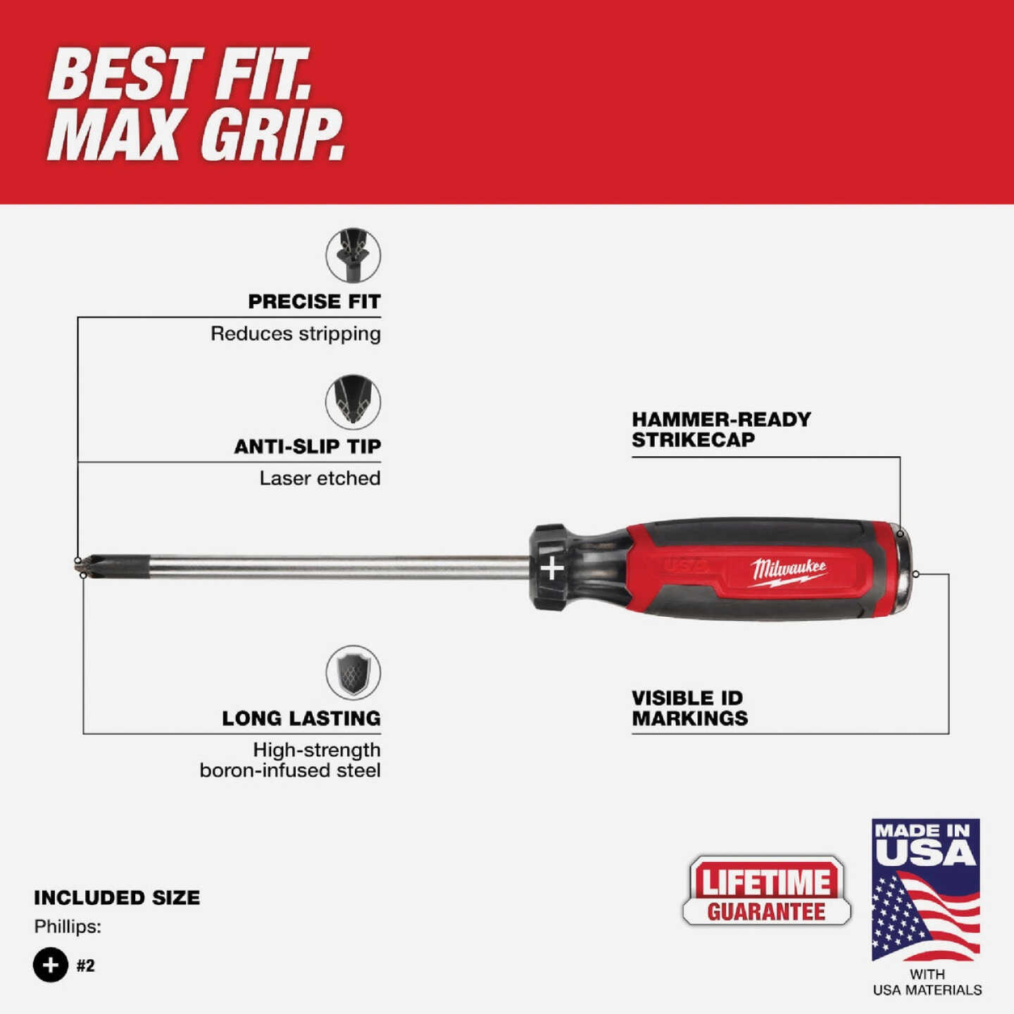 Milwaukee #2 x 6 In. Phillips Demolition Screwdriver with Cushion Grip Image 3