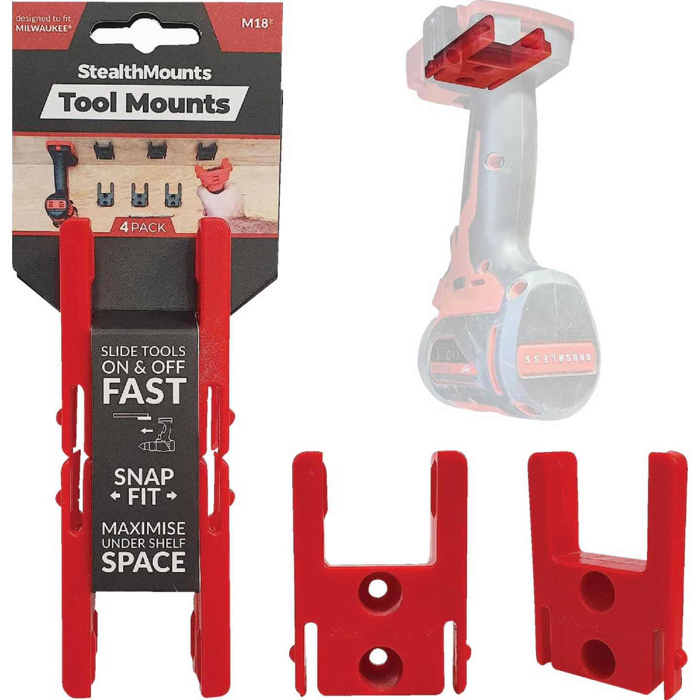 StealthMounts Tool Mounts for Milwaukee M18 (4-Pack) Image 1