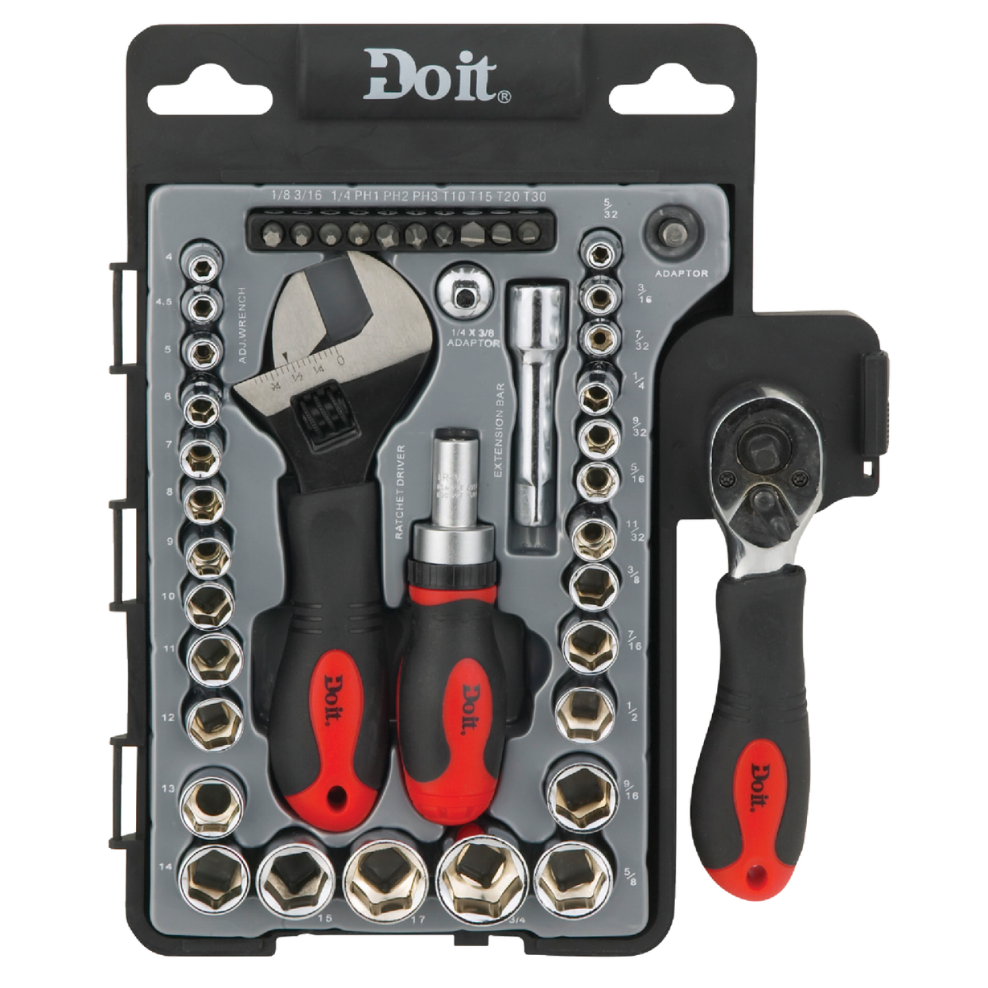 Do it Stubby Standard/Metric 1/4 In. and 3/8 In. Drive 6-Point Shallow Ratchet & Socket Set (43-Piece) Image 3