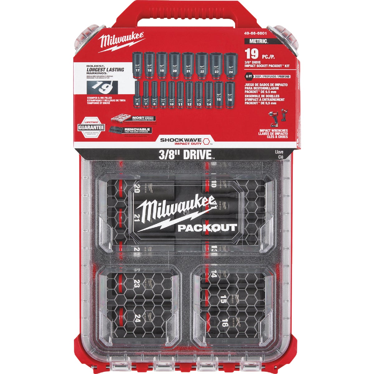 Milwaukee SHOCKWAVE Metric 3/8 In. Drive 6-Point Deep Impact Driver Set with PACKOUT Organizer (19-Piece) Image 5