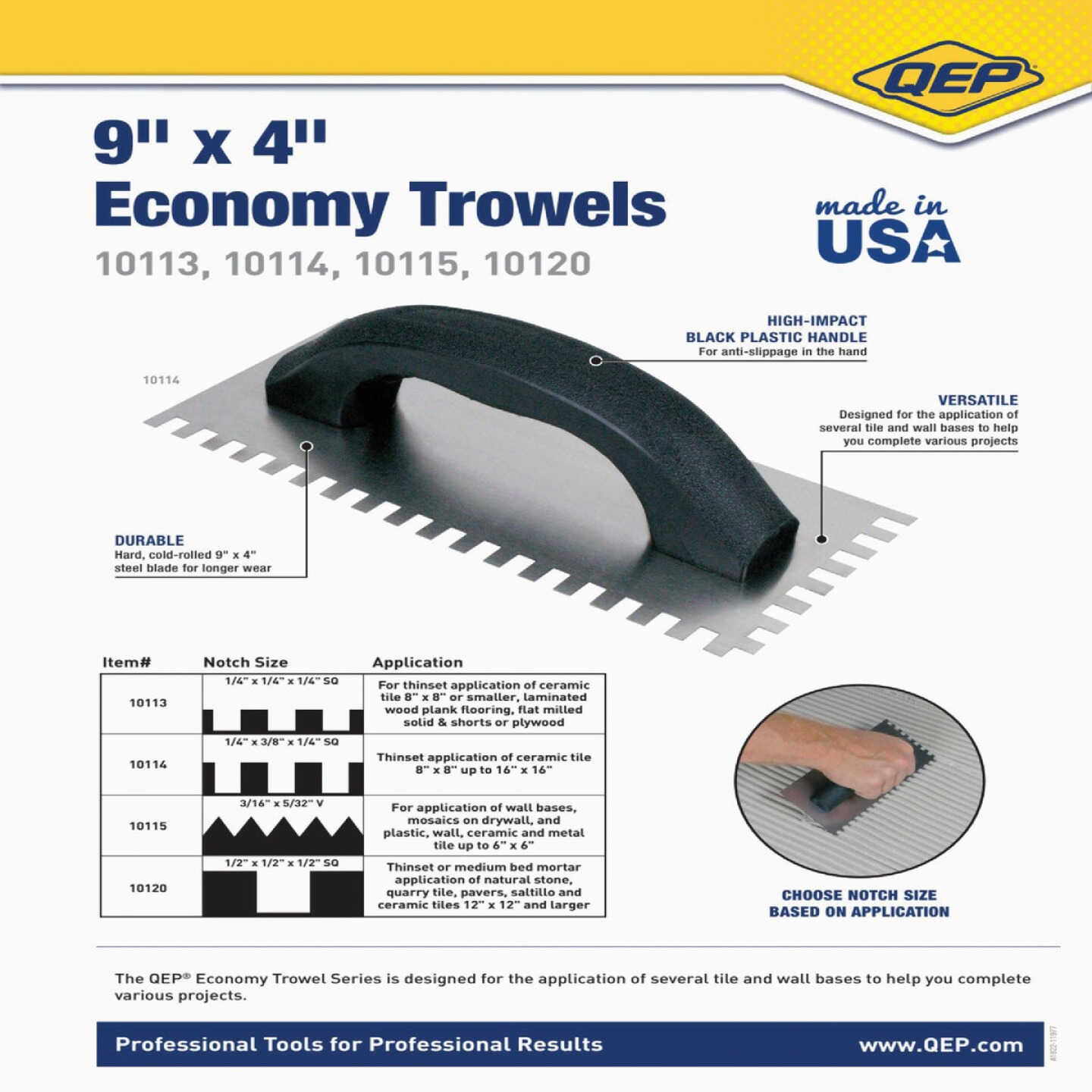 QEP 1/2 In. x 1/2 In. x 1/2 In. Steel Economy Square-Notched Trowel with D-Handle Image 5