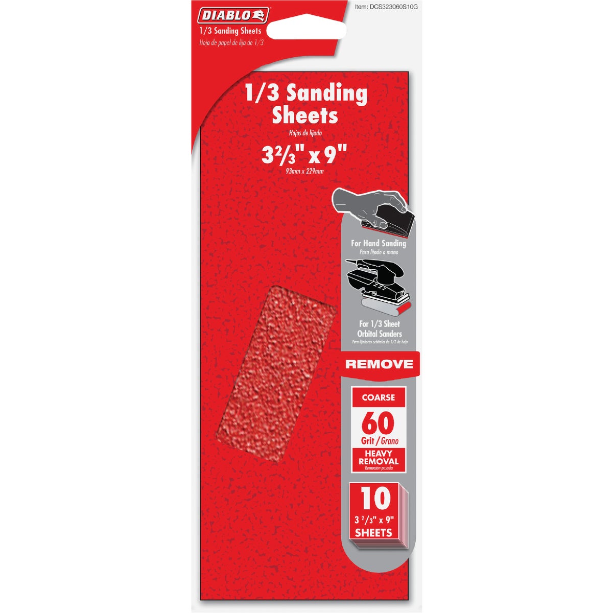 Diablo 9 In. x 3-2/3 In. 60 Grit Coarse 1/3 Sheet Sandpaper (10-Pack) Image 1