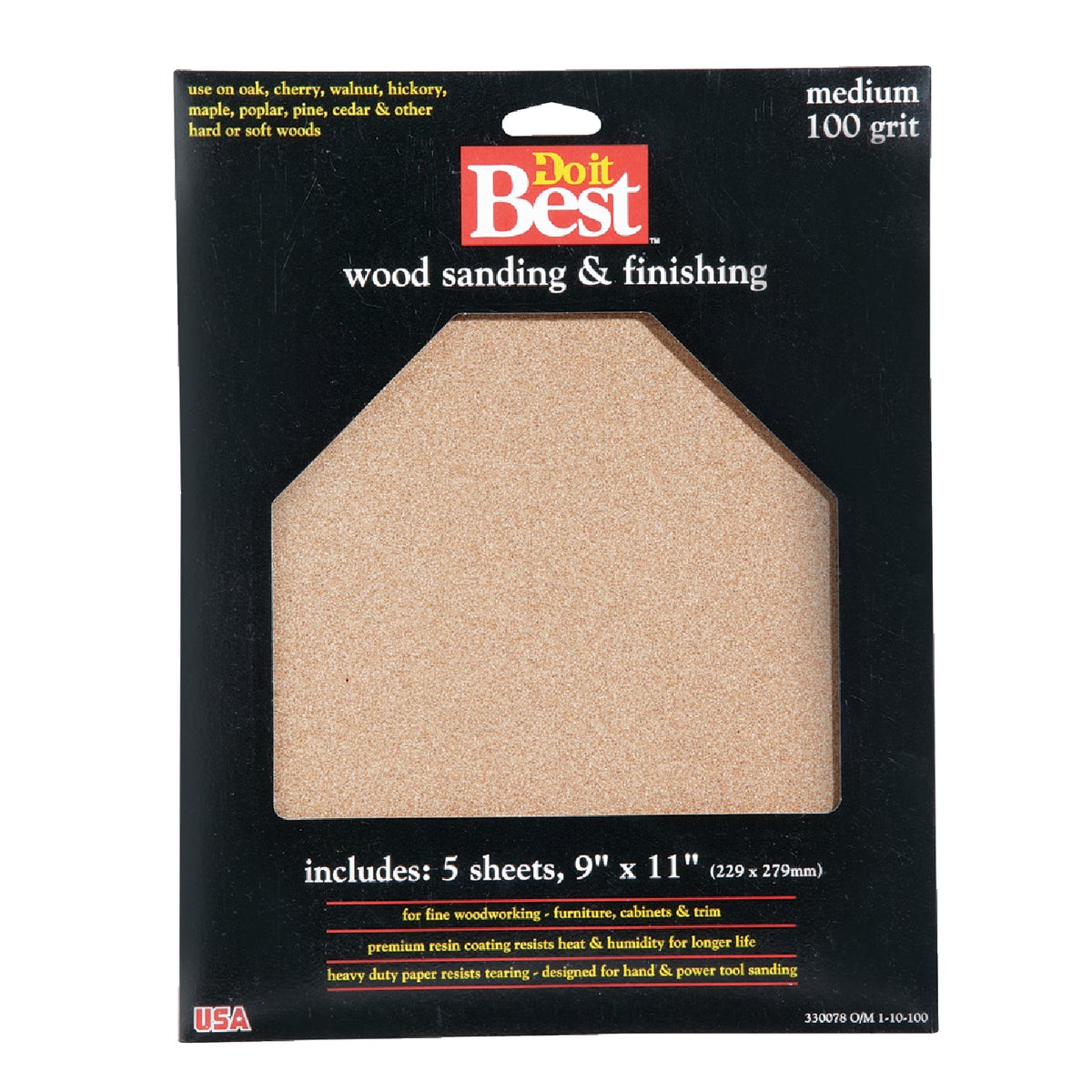 Do it Best Bare Wood 9 In. x 11 In. 100 Grit Medium Sandpaper (5-Pack) Image 1