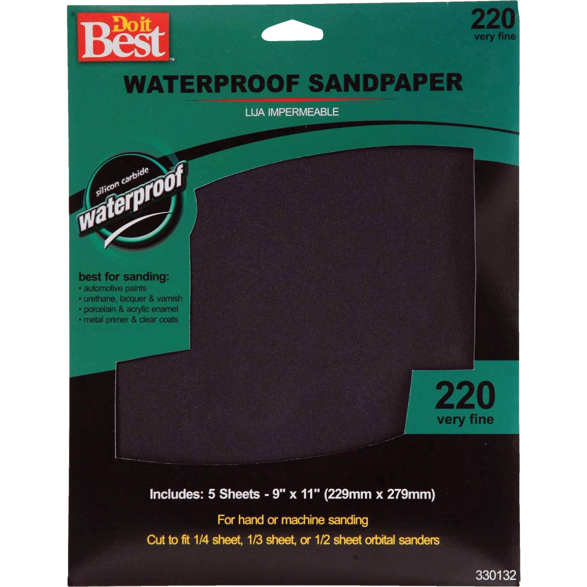 Do it Best Waterproof 9 In. x 11 In. 220 Grit Very Fine Sandpaper (5-Pack) Image 1