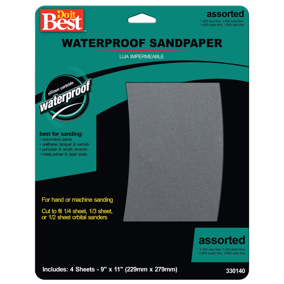 Do it Best Waterproof 9 In. x 11 In. 600/440/320/220 Grit Assorted Grade Sandpaper (4-Pack) Image 1