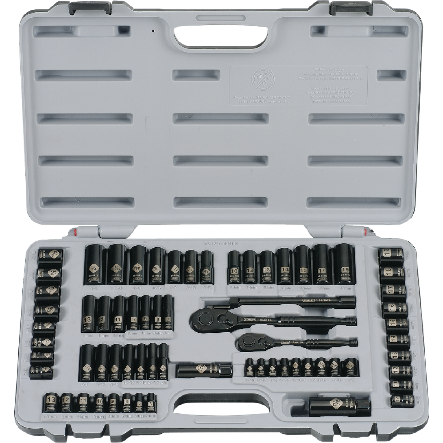 Stanley Standard/Metric 1/4 In. Drive & 3/8 In. Drive Black Chrome Combination Ratchet & Socket Set (69-Piece) Image 1