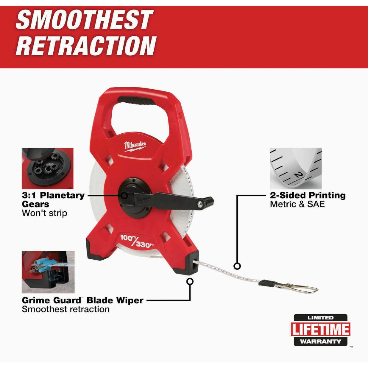 Milwaukee 330 Ft. SAE & Metric Fiberglass Open Reel Tape Image 2