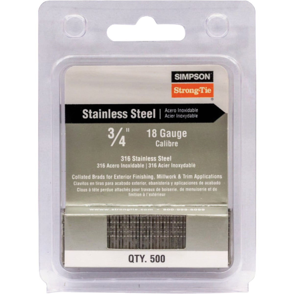 Straight, Adhesive Collation, T-Style Head, 18-Gauge Brads  3/4 in. Type 316 (500-Qty) Image 2