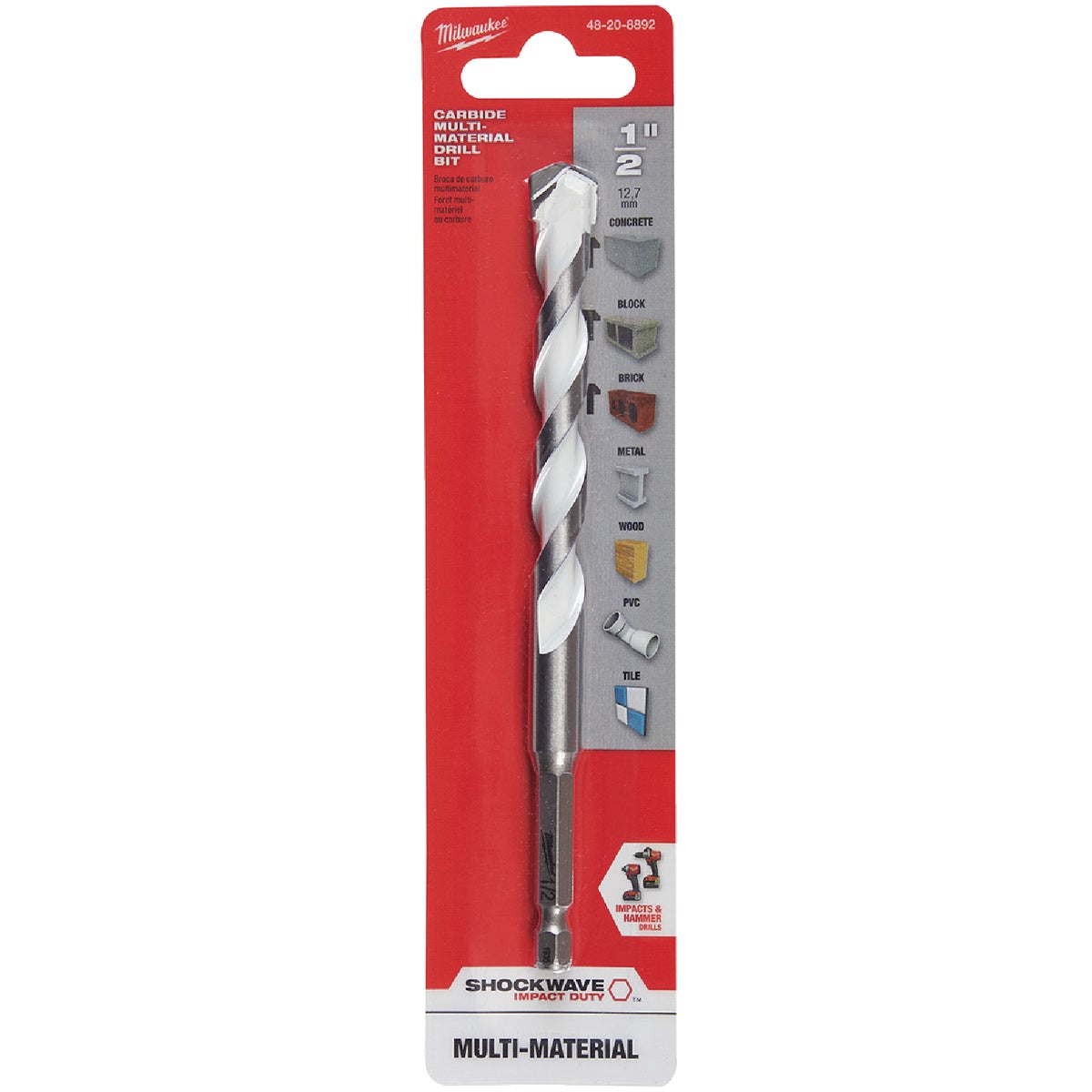 Milwaukee SHOCKWAVE 1/2 In. x 6 In. Impact Duty Carbide Multi-Material Hex Shank Drill Bit Image 2