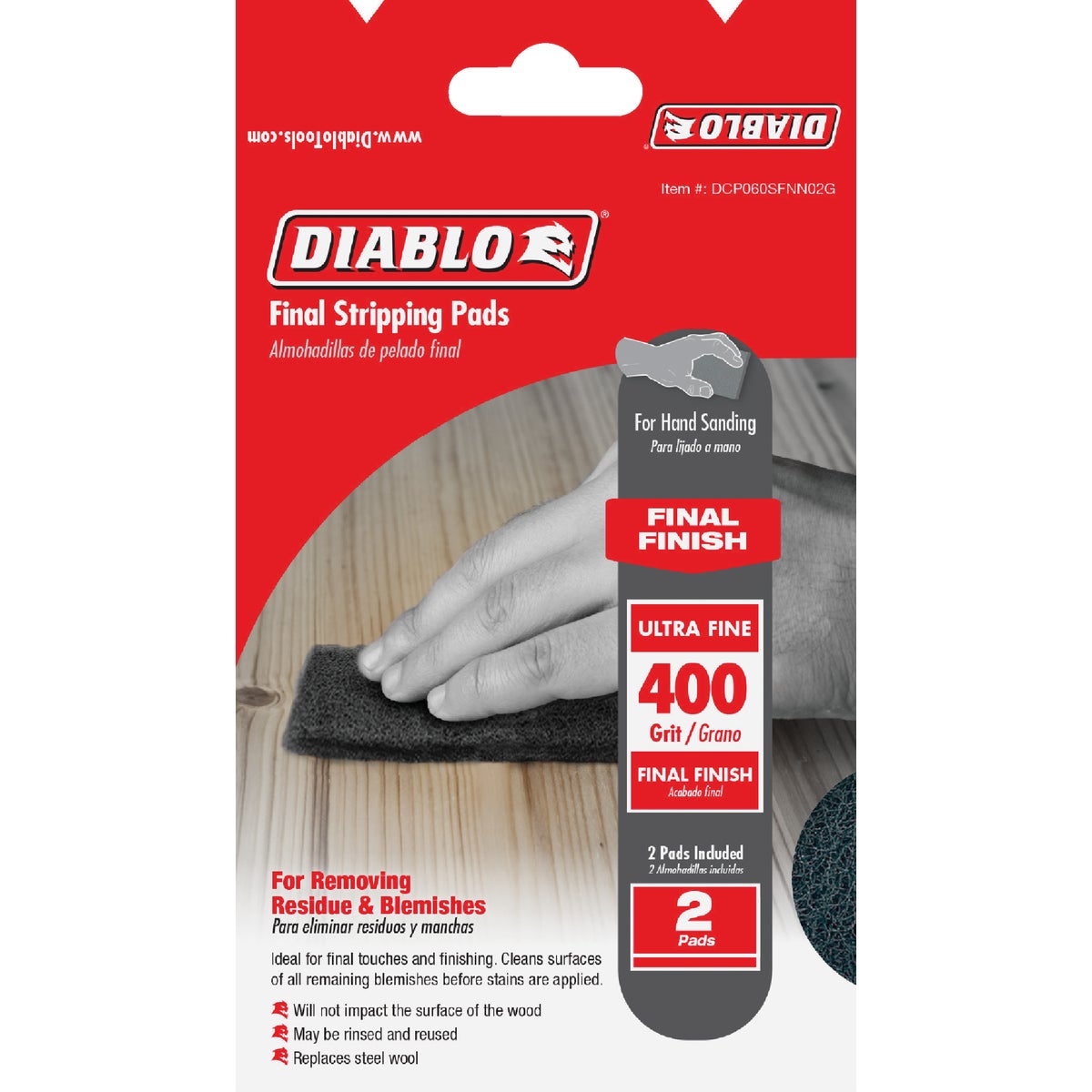 Diablo 4 In. x 6 In. 400-Grit (Ultra Fine) Stripping Final Finishing Pad (2-Pack)