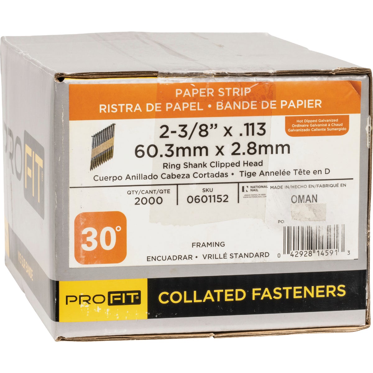 Pro-Fit 2-3/8 In. x 0.113 In. 30 Degree Paper Tape Ring Shank Clipped Head Hot Dipped Galvanized Framing Stick Nails (2000 Ct.) Image 2