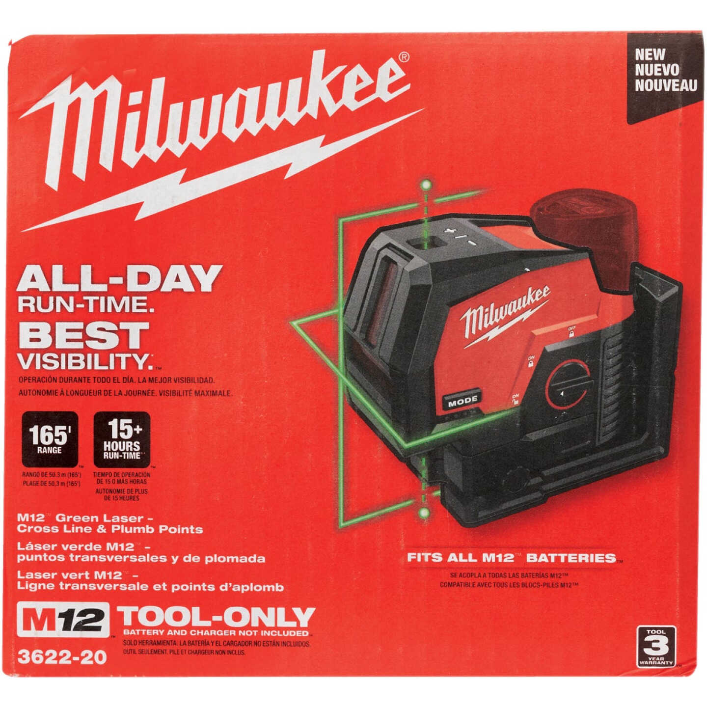 Milwaukee M12 Green Cross Line & Plumb Points Laser (Tool Only) Image 3