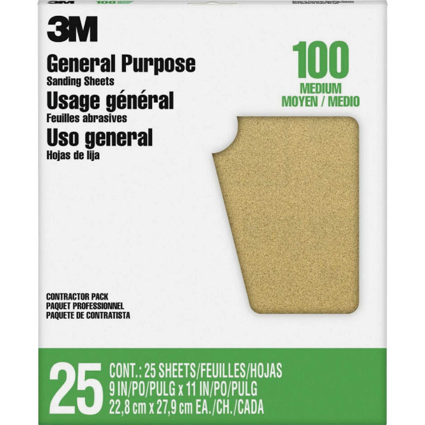 3M General Purpose 9 In. x 11 In. Aluminum Oxide Fine Sandpaper, 100 Grit, (25-Pack) Image 1