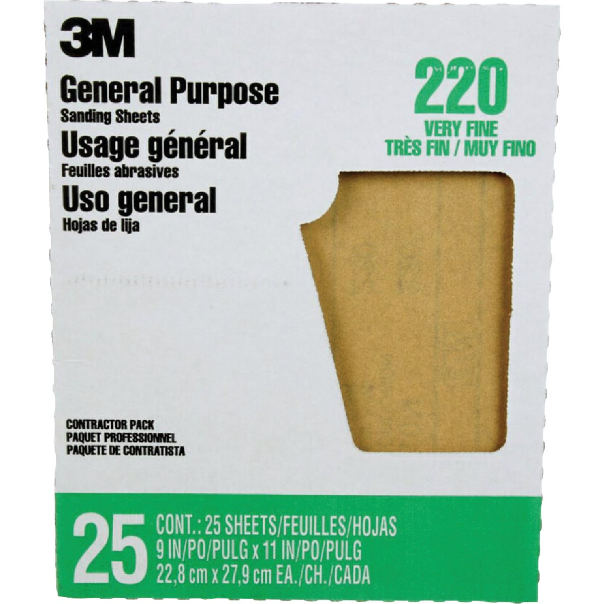 3M General Purpose 9 In. x 11 In. Aluminum Oxide Very Fine Sandpaper, 220 Grit (25-Pack)