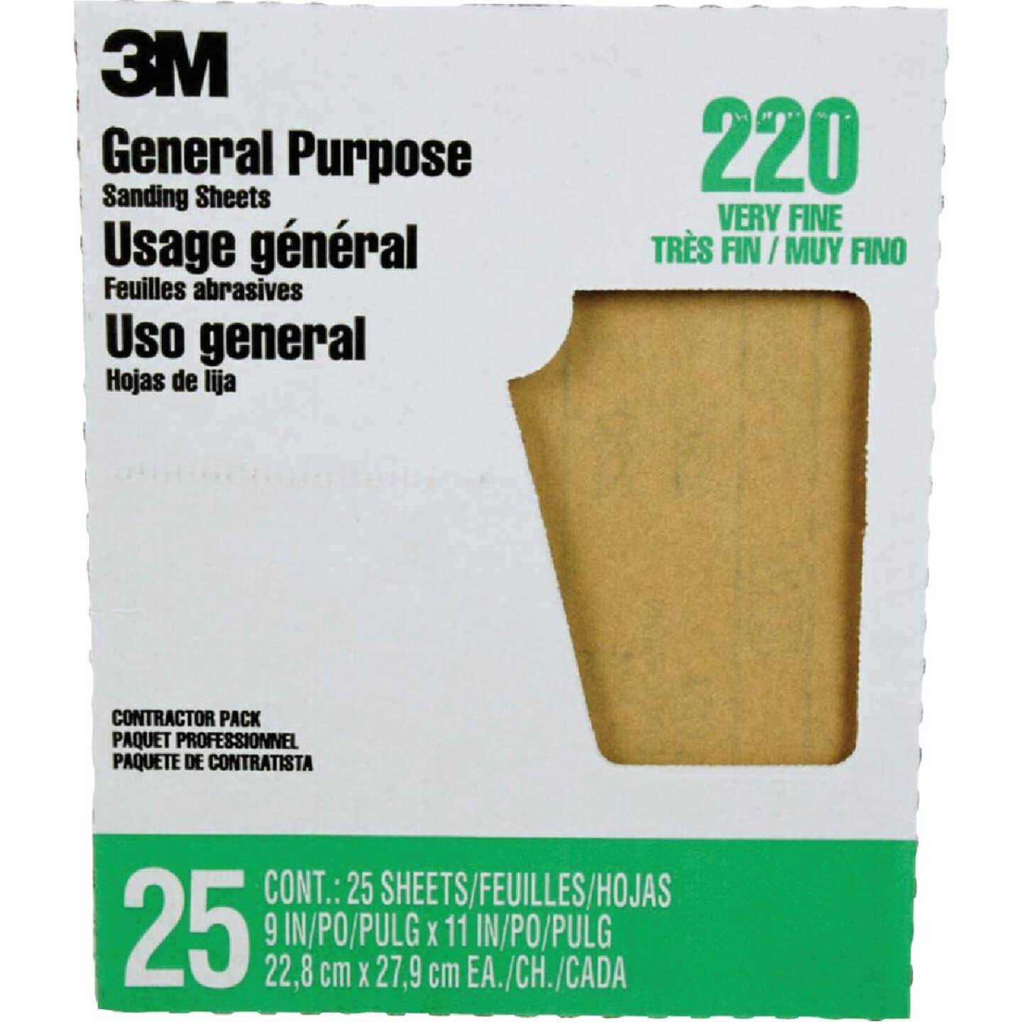 3M General Purpose 9 In. x 11 In. Aluminum Oxide Very Fine Sandpaper, 220 Grit (25-Pack) Image 1