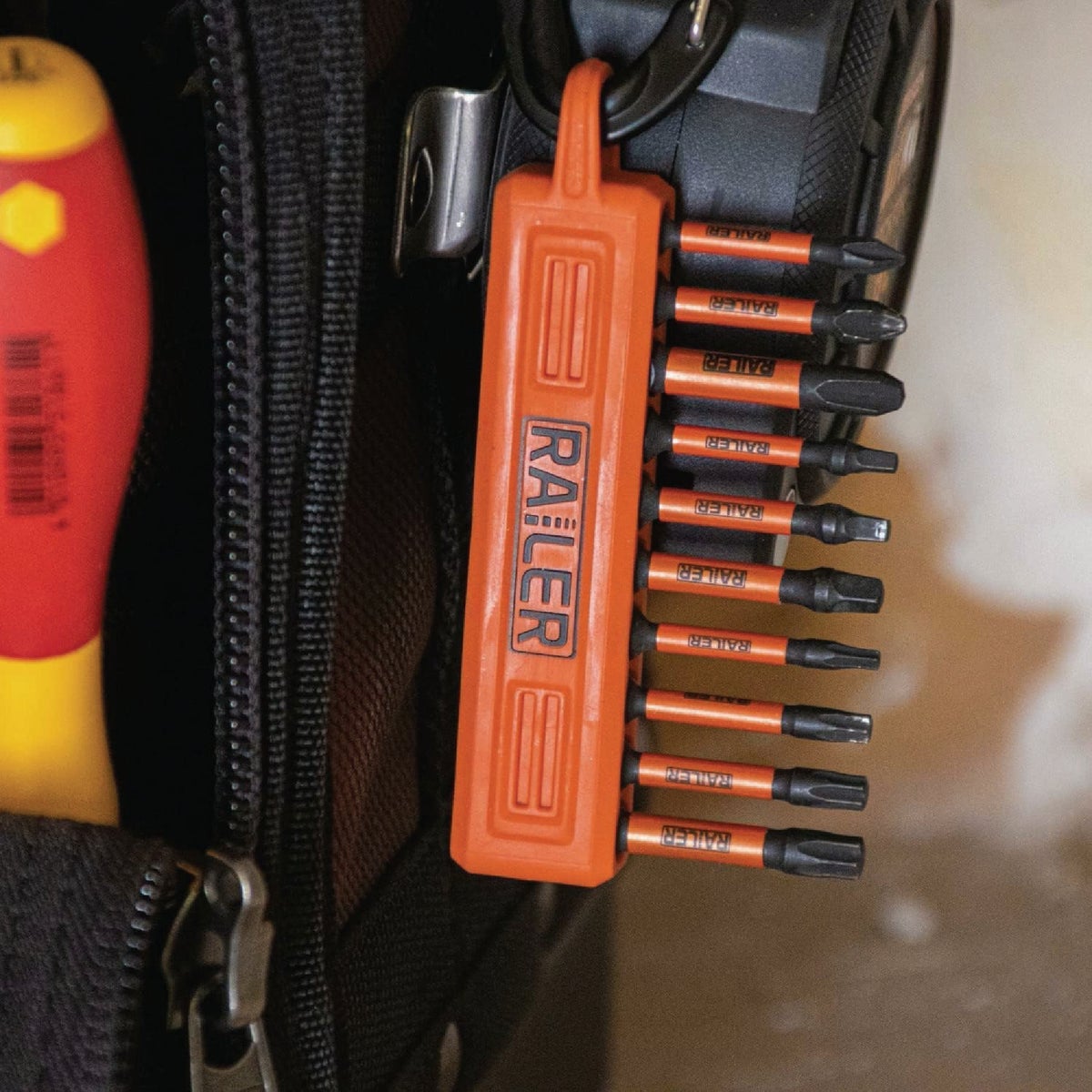 Railer 10-Hole Bitrail Orange & Black Bit Holder with Carabiner (2-Pack) Image 3