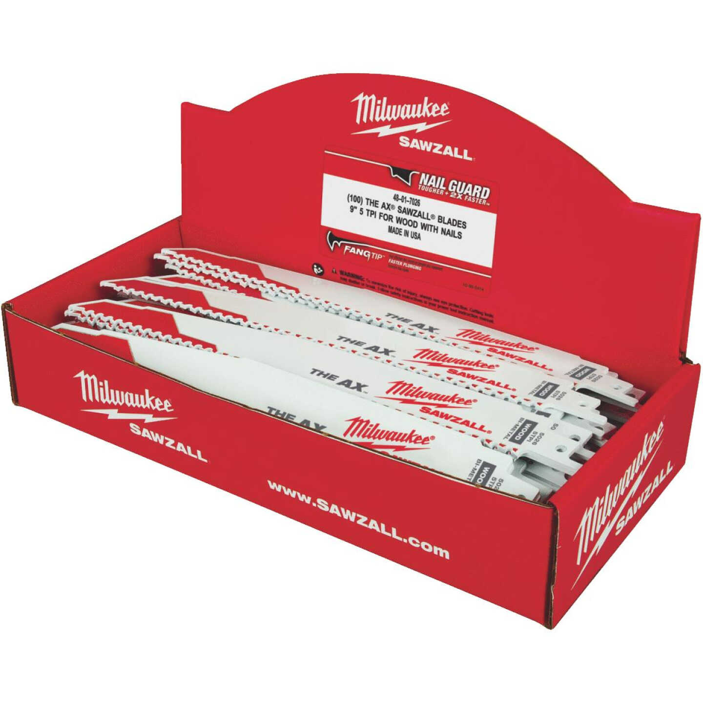 Milwaukee Sawzall THE AX 9 In. 5 TPI Wood w/Nails Demolition Reciprocating Saw Blade Image 1