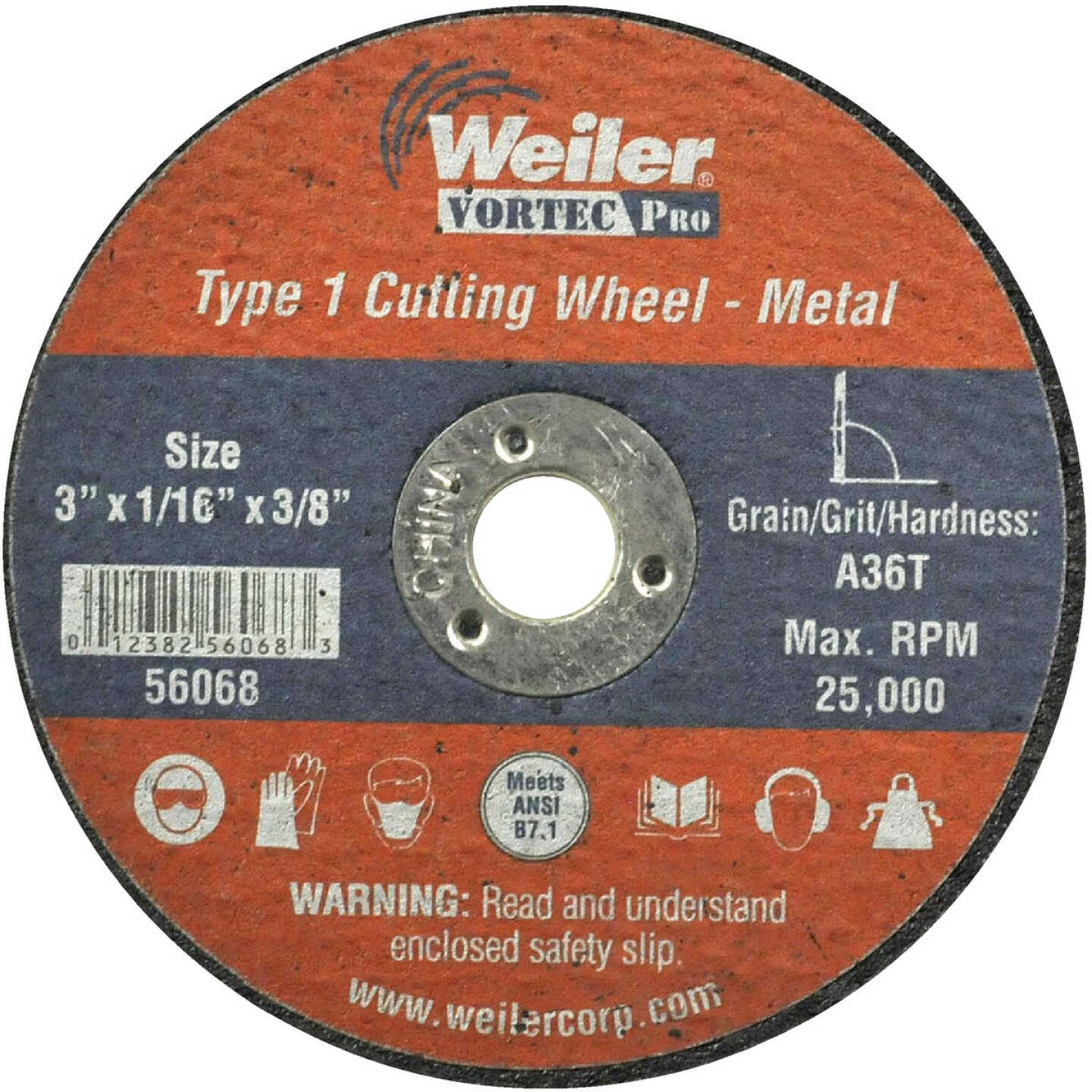 Weiler Vortec Type 1 3 In. x 1/16 In. x 3/8 In. Metal/Plastic Cut-Off Wheel Image 1