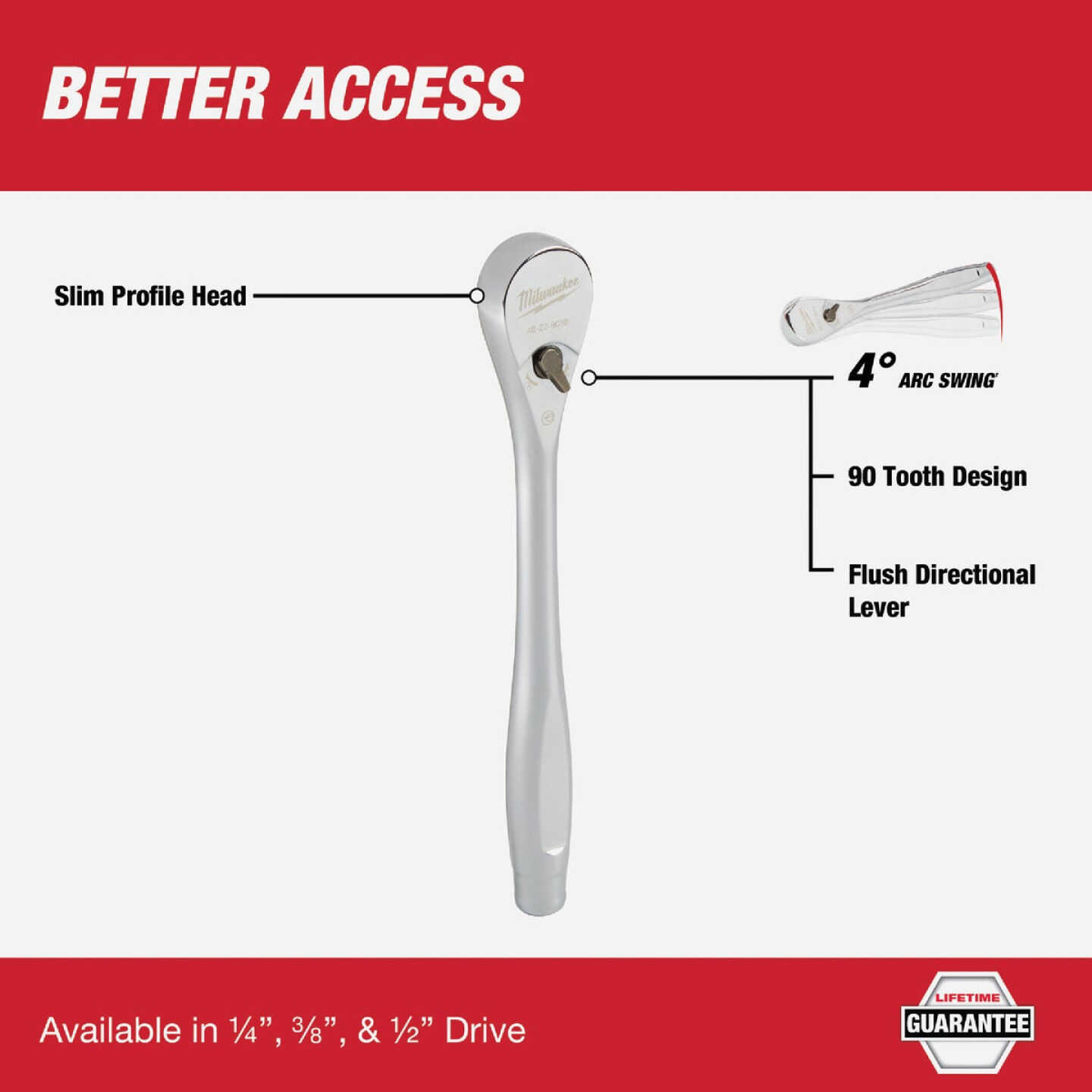 Milwaukee 1/2 In. Drive 90-Tooth Ratchet Image 2